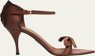Prada 85mm Distressed Leather Bow Sandals