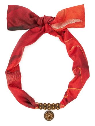 Roberto Cavalli logo-embossed silk necklace - women - Fabric - One Size - Red