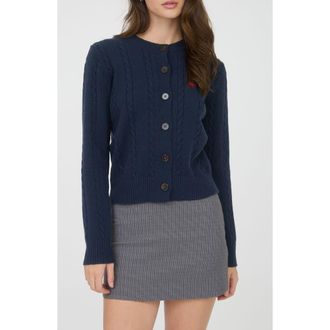 Blu Pepper Embroidered Horse Cable Knit Crop Cardigan in Navy at Nordstrom Rack, Size Large