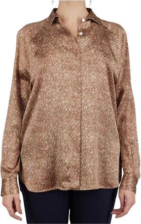 Kiton Geometric Silk Shirt - Dames - Overhemden - Bruin - S - Overhemden
