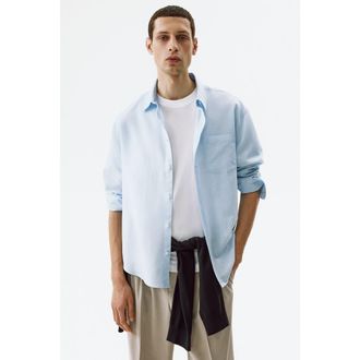 H&M Relaxed-fit linen-blend shirt in Light Blue at Nordstrom, Size Xx-Large
