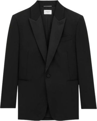 Saint Laurent Jassen, Heren, Zwart, XL, Zwarte Leren Bikerjas