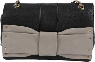 Chloé June Black Leather Shoulder Bag (Pre-Owned)