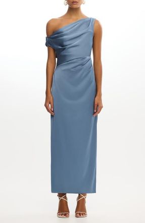 Significant Other Alyssa Pleated One-Shoulder Satin Gown in Iron at Nordstrom, Size 12 Us