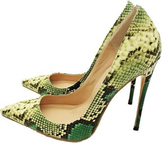 Generic Womens Pointed Toe Stiletto Heel Sexy Closed Toe Banquets Slip on High Heels Pumps Green Snake Print Classic Dress Heeled Shoes for Wedding Party Offi