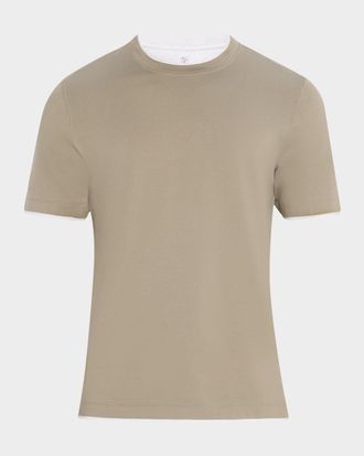 Brunello Cucinelli Mens Cotton Jersey Crewneck T-Shirt with Tipping