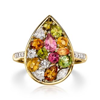 Ross-Simons Multicolored Tourmaline Teardrop Cluster Ring With. Lab-Grown Diamonds in 10kt Yellow Gold