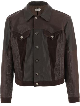 Versace Brown Leather Jacket with Pointed Collar