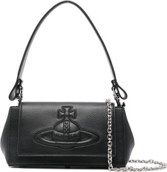 Vivienne Westwood Structured Black Handbag With Pebbled Texture And Silver Chain Strap