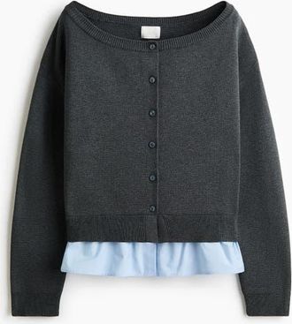 H&M Layered Off-the-shoulder Cardigan in Dark Gray Melange at Nordstrom, Size X-Small