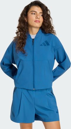 adidas Womens Z.N.E. WOVEN BOMBER - Medium Blue - Size Medium (Short)