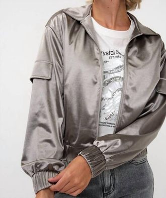 Esqualo Metallic Bomber Jacket In Silver