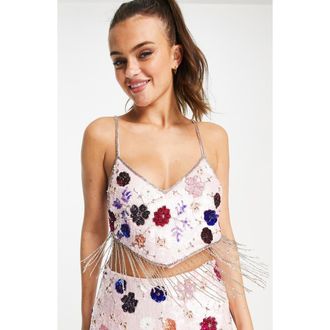 Miss Selfridge Sequin Fringe Crop Cami in Pink at Nordstrom Rack, Size 4 Us (Fits Like 0-2)