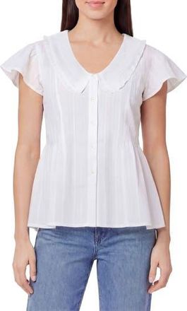 Kensie Peter Pan Collar Cap Sleeve Button-Up Top in Bright White at Nordstrom Rack, Size X-Large