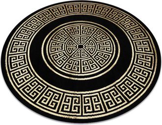 RugsX Rugsx - Alfombra Allure 1968 Circulo Chave Grega, Marco - Estructural, Elegante, Glamurosa Negro / Oro Black Circulo 200 Cm