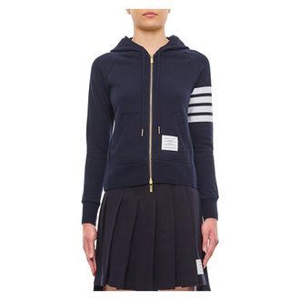 Thom Browne Zip-throughs, female, Blue, Size: M Classic Loopback 4-Bar Full Zip Hoodie