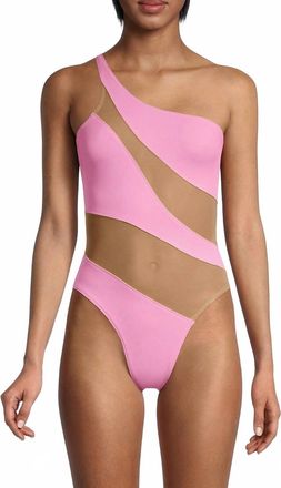 Norma Kamali Mio Mesh Cut Out One Shoulder Swimsuit In Candy Pink