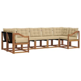 vidaXL Conjunto De Sof&aacute;s De Exterior Con Coj&iacute;n 7 Pcs Natural Y Beige Vidaxl
