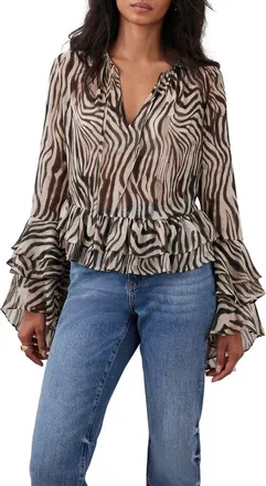 Mint Velvet Zebra Print Ruffle Top in Black at Nordstrom, Size X-Small