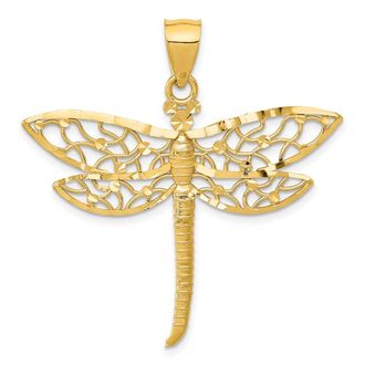 Diamond2Deal 14k Yellow Gold Diamond-cut Dragonfly Pendant