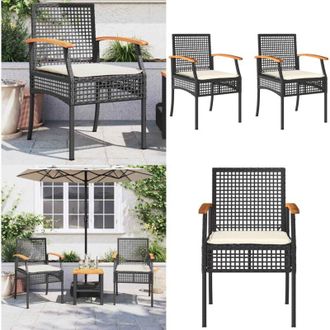vidaXL Sedie da Giardino con Cuscini 2 pz Nere in Polyrattan e Acacia - Sedie da esterno - Sedie in rattan