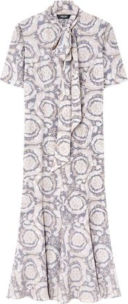 Versace Barocco Lavallière silk midi dress - women - Silk/Acetate/Silk - 46 - Grey