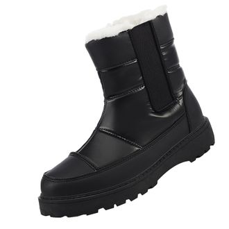 Generic Winter Shoes for Women Waterproof Prints Flat Round Toe Lazy Suede Shoes Boots Ladies Safety Boots (Black, 6.5)