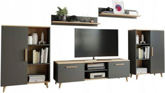 OEM Muebles Mueble De Pared Oslo 2 Roble Artesanal/antracita Sal&oacute;n Estilo Escandinavo