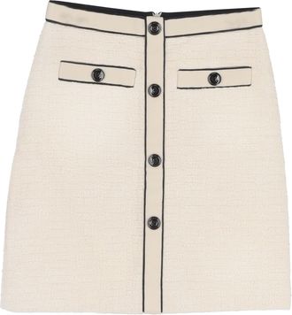 Maje Button Detail Mini Skirt in Cream Cotton Tweed