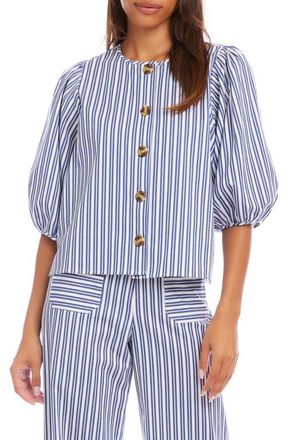 Karen Kane Puff Sleeve Button-Up Shirt in Blue/white at Nordstrom, Size X-Large