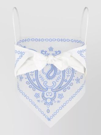 Self Portrait embroidered linen blend top bow detail