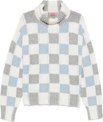 Kenzo Truien & Vesten, Heren, Veelkleurig, L, Wol, Checks Mock Neck Jumper