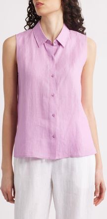 Eileen Fisher Classic Sleeveless Organic Linen Button-Up Shirt in French Lilac at Nordstrom, Size X-Small