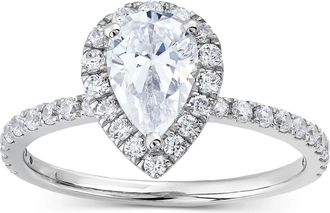 Pompeii3 1 1/3Ct TW Pear Shape Halo Diamond Engagement Ring 14k White Gold Lab Grown