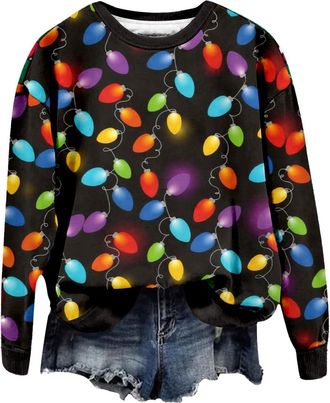 Generic Light Up Christmas Jumper for Women UK Novelty Personalised Santa Snowman Xmas Sweatshirt WInter Fleece Lining Long Sleeve Pullover Tops Casual Warm C