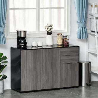 HOMCOM Gloss Push-Open Side Cabinet W/ 2 Drawer, 2 Door Cabinet for Home Office in Grey