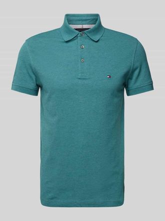 Tommy Hilfiger Slim Fit Poloshirt mit Label-Stitching in Bottle, Gr&ouml;&szlig;e XXL