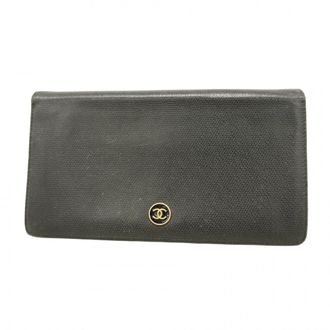 Chanel Black Leather Long Wallet (Bi-Fold) (Pre-Owned)