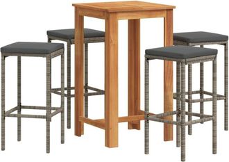 vidaXL Mesa Y Taburetes De Jard&iacute;n 5 Pzas Madera Acacia Rat&aacute;n Pe Gris Vidaxl