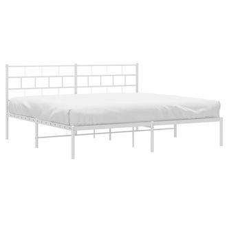 Berkfield Home Metal Bed Frame with Headboard White 180x200 cm Super King