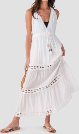 Elan Tiered Maxi Halter Dress In White