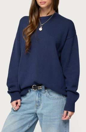 Edikted Priscila Oversize Crewneck Sweater in Navy at Nordstrom, Size X-Small