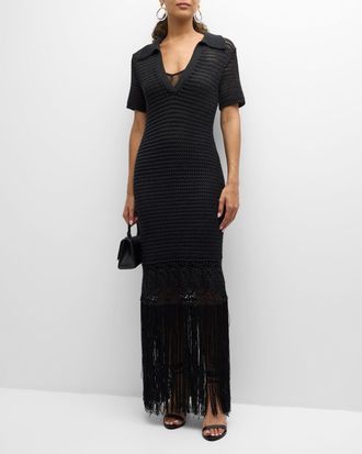 A.L.C. Valerie Open-Knit Fringe Maxi Dress
