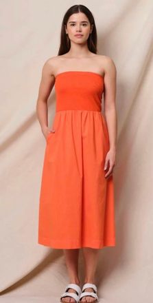 Sundry Mixed Media Strapless Dress In Blaze Orange