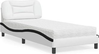 vidaXL Cama Con Colch&oacute;n Cuero Sint&eacute;tico Blanco Y Negro 90x200 Cm Vidaxl