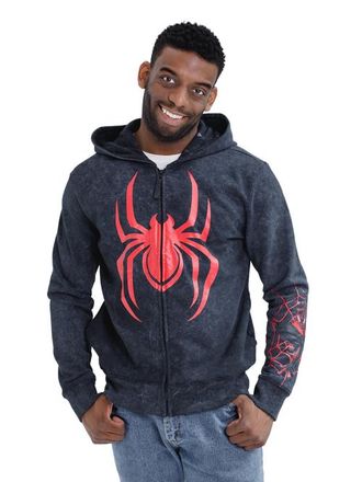 MARVEL Spider-Man Cosplay Fleece Zip-Up Hoodie in Miles Morales Charcoal at Nordstrom, Size Xx-Large