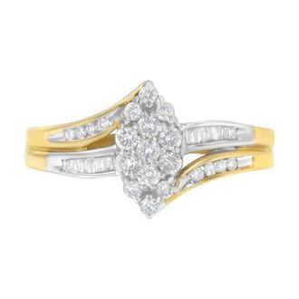 House of Brilliance 10K Gold 1/2Ctw Diamond Marquise Shaped Cluster Split Shank Ring in Yellow Gold at Nordstrom, Size 8