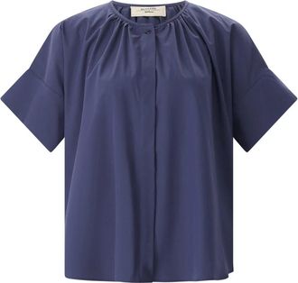 Max Mara Geprinte katoenpoplin blouse - Dames - Blouses - Blauw - M - Katoen - Overhemden