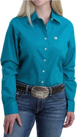 Cinch Womens Plain Weave Solid Button Down Shirt In Teal
