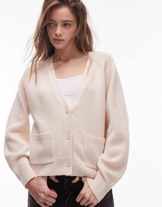& Other Stories Cardigan in misto lana color crema con tasche applicate-Neutro